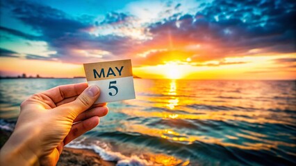 Double Exposure May 5th Sticker Sea Sky Calendar Photo AI Art