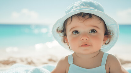 Happy baby at the beach.