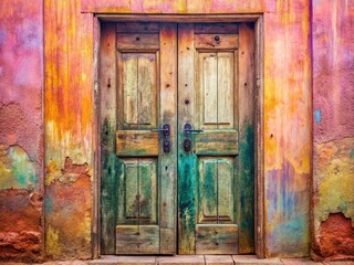 Double Exposure Pink Wooden Door AI Art, Vintage, Background