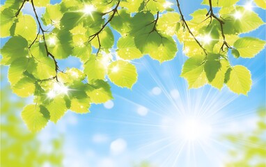 Obraz premium Vibrant Green Leaves Sunlight Spring Nature