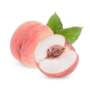 Peach with leaves isolated on transparent background. (.PNG)