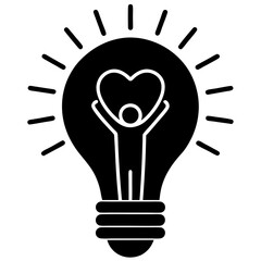 Fototapeta premium Light Bulb with Heart or Human Figure Silhouette Vector Art Illustration for Creativity and Innovation