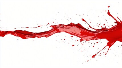 Red liquid splash, dynamic flow, white background, design element