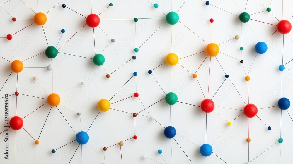 Sticker abstract networking icon display on wall creative workspace graphic design modern environment aerial