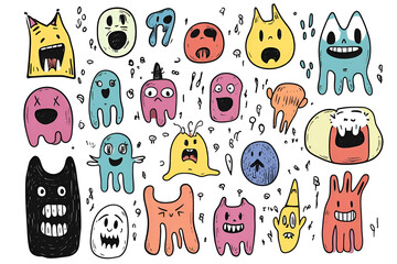 Illustration of a group of monsters on a white background