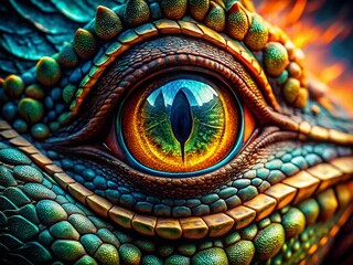 Obraz premium Dragon Eye Macro Photography AI Art, Close-up Dragon Eye, Detailed Dragon Eye