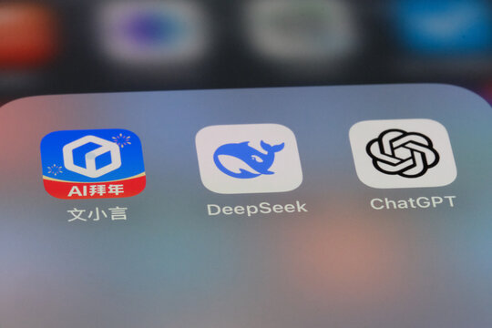 Shanghai,China-Jan.25th 2025: DeepSeek, Ernie Bot and ChatGPT. Assorted AI apps