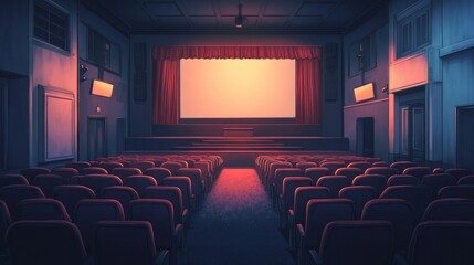 Fototapeta premium Empty Cinema Hall: A Serene Sunset on the Screen