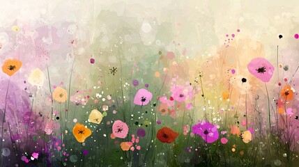 Obraz premium Colorful wildflowers meadow, summer pastel painting, nature background, website design
