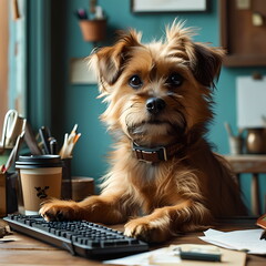  Dog Sitting at a Computer Desk