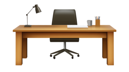 office desk with a table lamp isolated on white background 