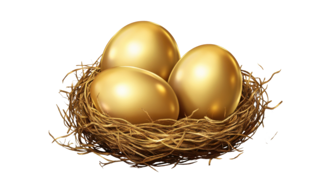 golden egg in a nest isolated on white background 