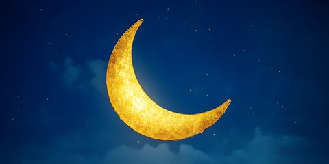 Naklejka premium Golden Crescent Moon Night Sky Celestial Art