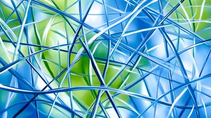 Abstract Blue Green Intertwined Lines Painting