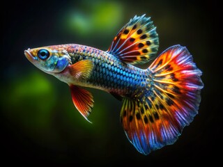 Low Light Guppy Fish Photography, Isolated on Transparent Background, Aquatic Life Stock Photo