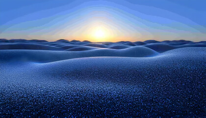 Serene sunrise over a frost-covered landscape, showcasing a breathtaking view of rolling hills bathed in the golden light of dawn.