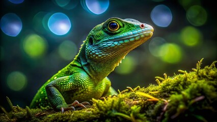 Obraz premium Low Light Lizard Photography: Nocturnal Reptile in the Shadows