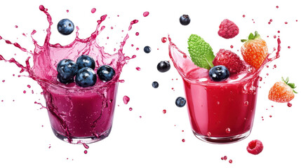 berries in glass with splash isolated on white background 