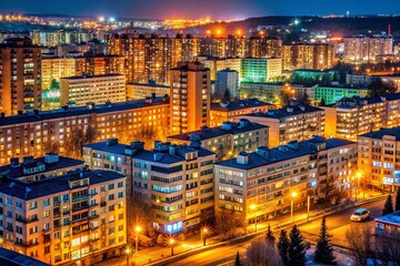 Fototapeta premium Low Light Photography: Countless Apartment Blocks in Nizhny Tagil, Russia