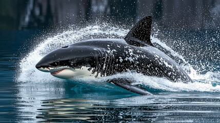 Obraz premium Majestic Great White Shark Breaking the Surface