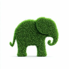 Green Elephant Topiary Made of Lush Leaves Isolated on White Background