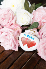 Blooming pink rose flowers