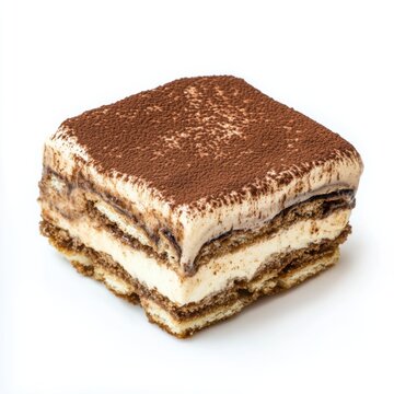 A decadent tiramisu dessert with cocoa powder dusting, isolated white background, post-impressionist art style