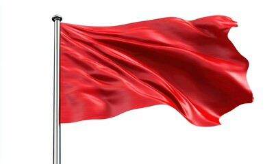 Red Flag Fluttering in the Wind Isolated on White Background