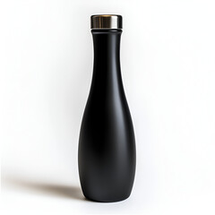 Sleek black bottle with metallic cap. Perfect for branding and design projects.  Modern and minimalist aesthetic.
