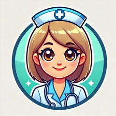 Cartoon female nurse character with cheerful expression. Art in flat color style