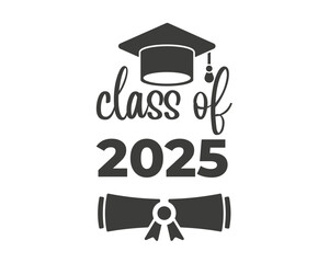 Class of 2025 badges. Congratulations graduates. Class of 2025 with graduation cap. Vector illustration