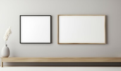 Mock up poster frame in modern design interior background, beige gray color living room, minimalistic style. Frame mockup. Living room wall posters. Interior with home background.
