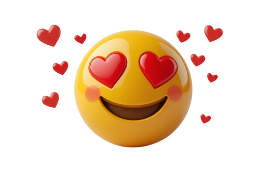 Naklejki The smiling emoji with heart eyes and love emoji on a Transparent background.