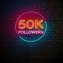 Fototapeta premium 50k followers achievement thank you message with glowing outline effect, social media celebration post