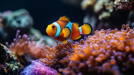 Fototapeta premium A colorful coral reef bustling with clownfish
