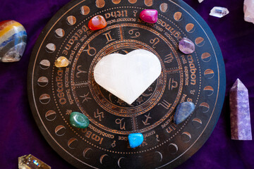 Healing crystals on brown background