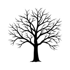 bare tree silhouette illustration isolated on white background.