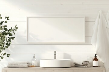 Fototapeta premium Modern Farmhouse Bathroom Mockup with Blank Frame