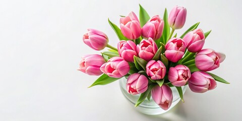 Drone Shot Pink Tulips in Jug - White Background AI Photo