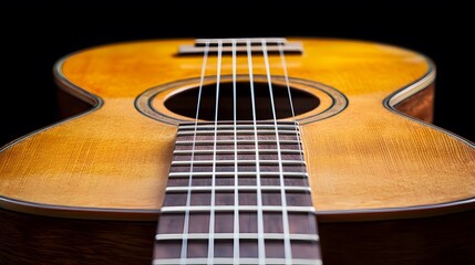 Fototapeta premium Closeup Acoustic Guitar Strings Wood Detail
