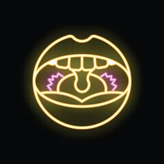 Neon sign representing an open mouth with swollen tonsils, experiencing a sore throat