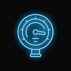 Neon blue gauge showing increasing pressure with glowing blue light on black background