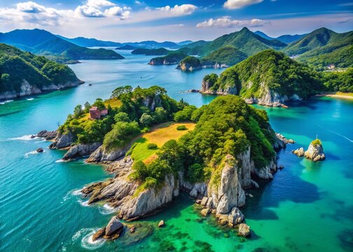 Drone View of Yeosu Dolsan Island Coastline, South Korea