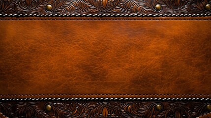 Brown Leather Texture Background with Carved Floral Design