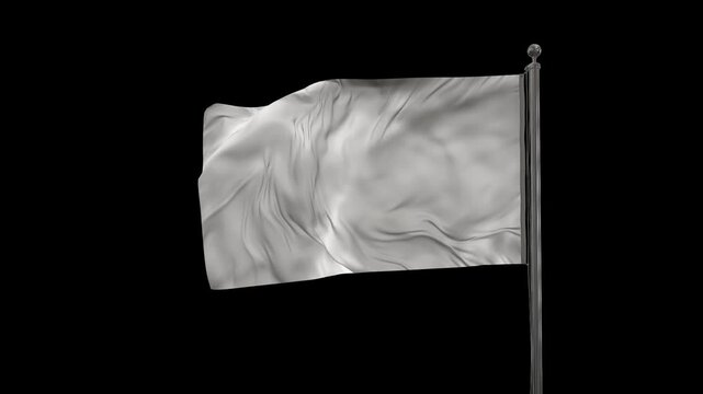 White flag animation on transparent background. Alpha 4K