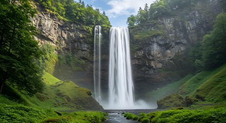 Fototapeta premium Majestic Waterfall Cascading Through a Serene Forest