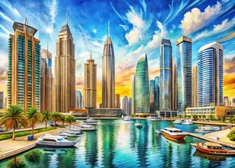 Fototapeta premium Dubai Marina Skyline Panoramic Urban Exploration