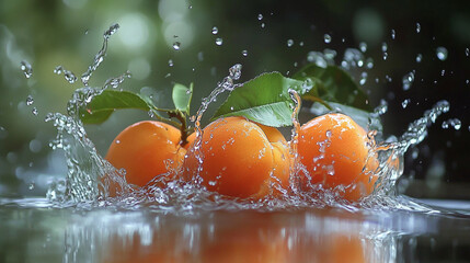 Fresh oranges create a vibrant splash in clear water during a sunny afternoon