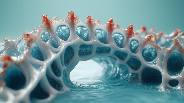 Abstract 3D Render of Biomorphic Wave Structure with Cellular Design