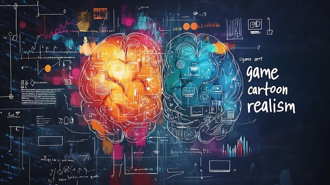 A colorful background with mathematical equations